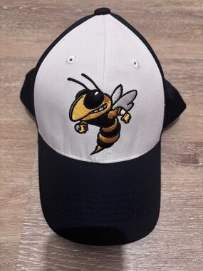 Georgia Tech Black & White Baseball Cap with Buzz Mascot Embroidery